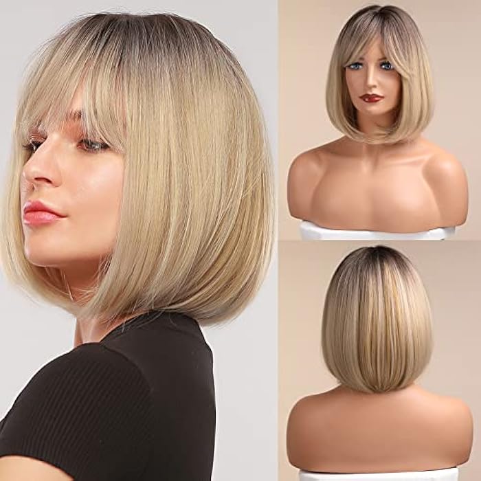 DILLARDS Haircube Blonde Bob Wig With Bangs Short Blonde Wigs For Women Natural Synthetic Wig For Daily Use - Image 1